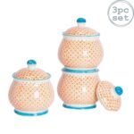 3x Hand-Printed Sugar Bowls Japanese Style Porcelain Kitchen Pot 10cm Orange