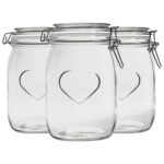 3x Heart Glass Storage Jars Food Container Clip Lid 1 Litre White Seal