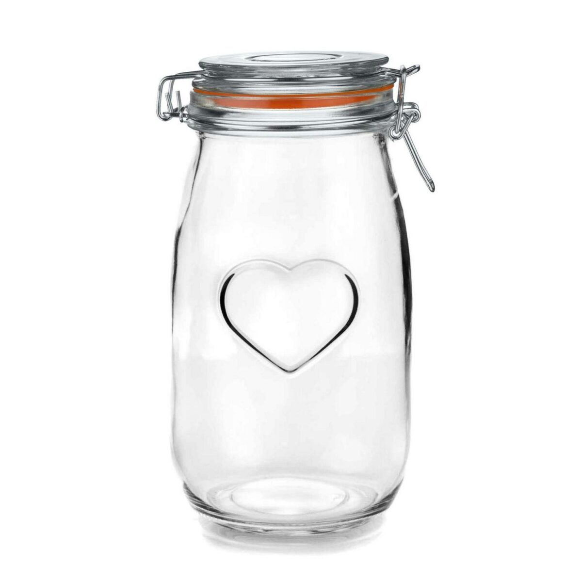 3x Heart Glass Storage Jars with Labels Food Clip 1.5 Litre Orange Seal - Image 4