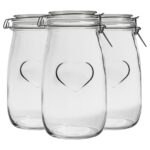 3x Heart Glass Storage Jars Food Container Clip Lid 1.5 Litre White Seal