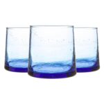3x Merzouga Recycled Glass Tealight Holders Decorative Candle Lantern 7cm Blue