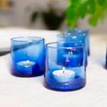 3x Merzouga Recycled Glass Tealight Holders Decorative Candle Lantern 7cm Blue - Image 4