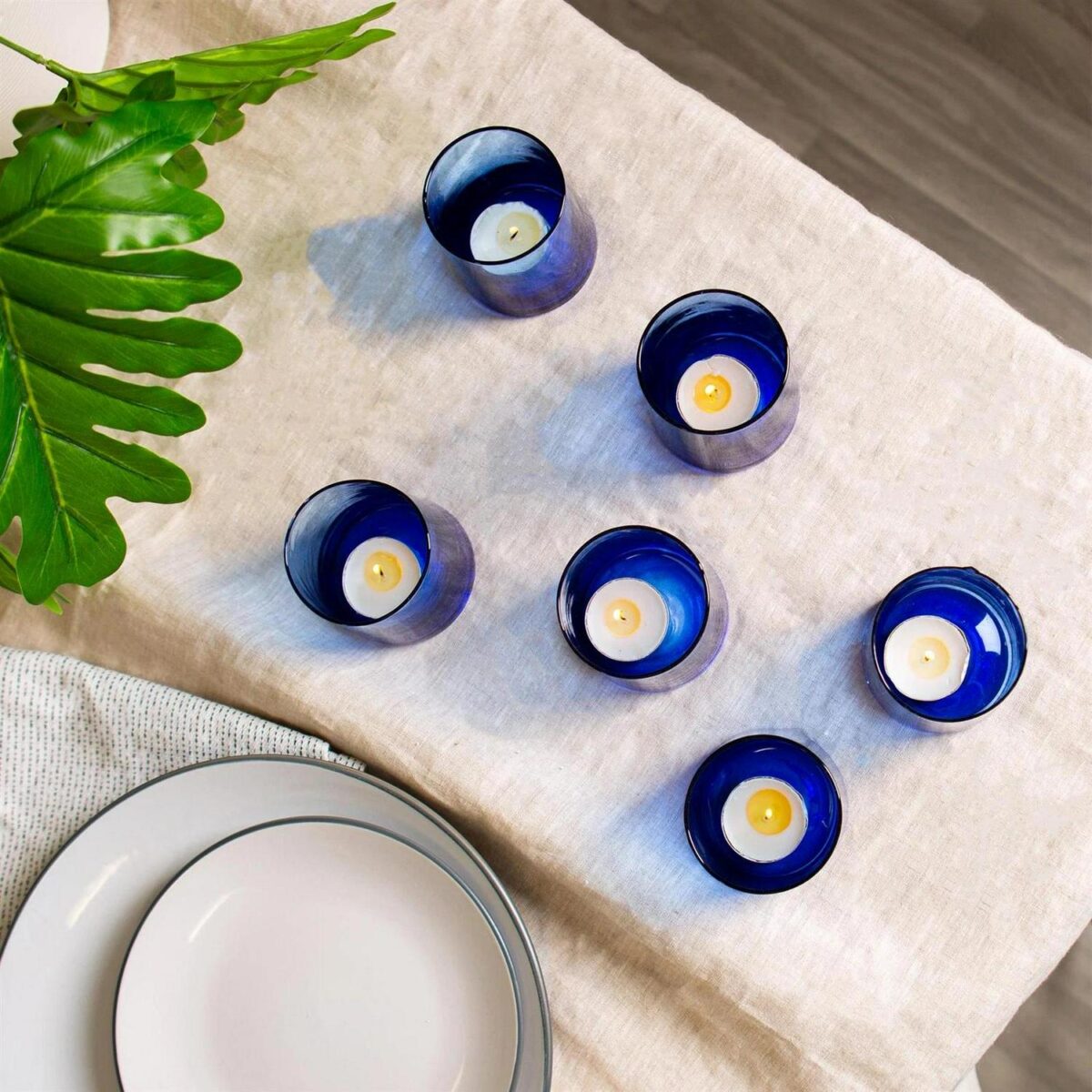 3x Merzouga Recycled Glass Tealight Holders Decorative Candle Lantern 7cm Blue - Image 6