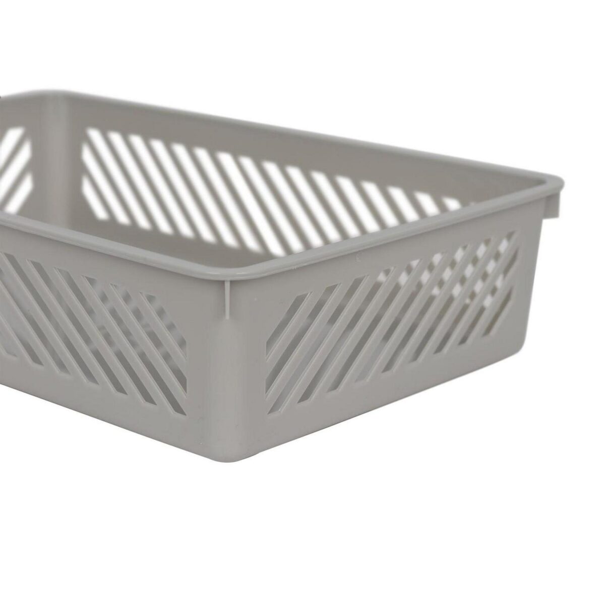 3x Plastic Storage Baskets 26.5cm x 17cm x 6cm Grey Kitchen Office School - Image 2
