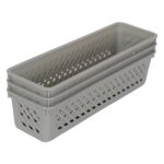 3x Plastic Storage Baskets 26.5cm x 8cm x 6cm Grey Kitchen Office School