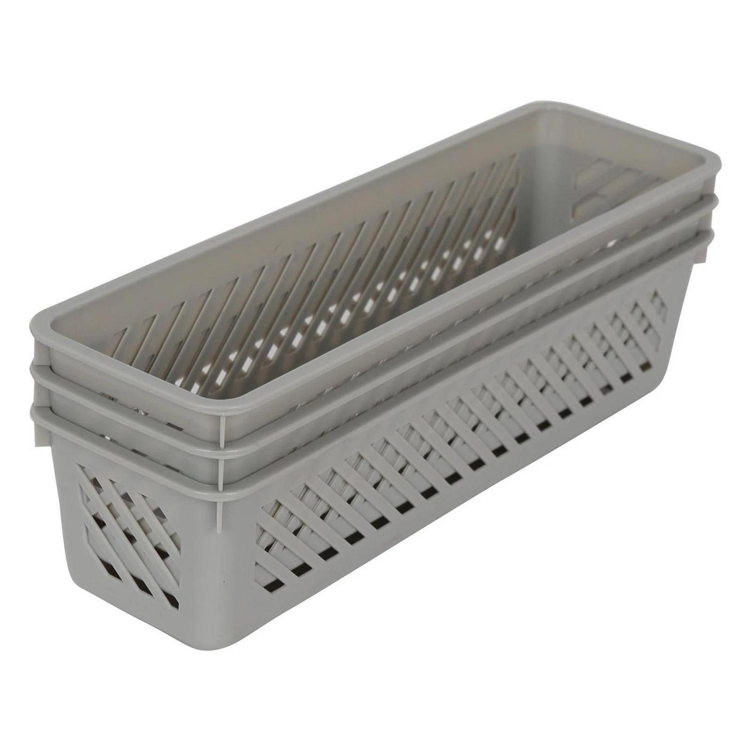 3x_Plastic_Storage_B_9331f8aae13c2998f0269c223a4f7b80.jpg 3x Plastic Storage Baskets 26.5cm x 8cm x 6cm Grey Kitchen Office School - Image 1