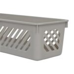3x Plastic Storage Baskets 26.5cm x 8cm x 6cm Grey Kitchen Office School - Image 2