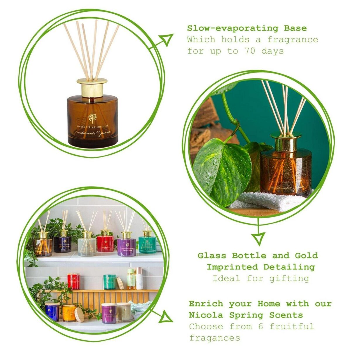 3x Reed Diffusers Luxury Home Bathroom Fragrance 200ml Sandalwood and Jasmine - Image 2