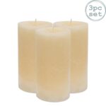 3x Round Vanilla Pillar Candles Large Scented Single Wick 140 Hours Cream