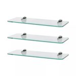 3x Rounded Floating Glass Bathroom Shelves 40cm Clear/Chrome Shower Storage Rack