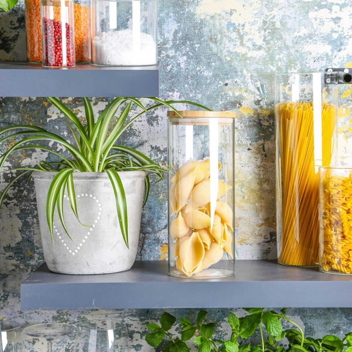3x Scandi Glass Storage Jars with Wooden Lids Kitchen Food Canister 1.5 Litre - Image 5
