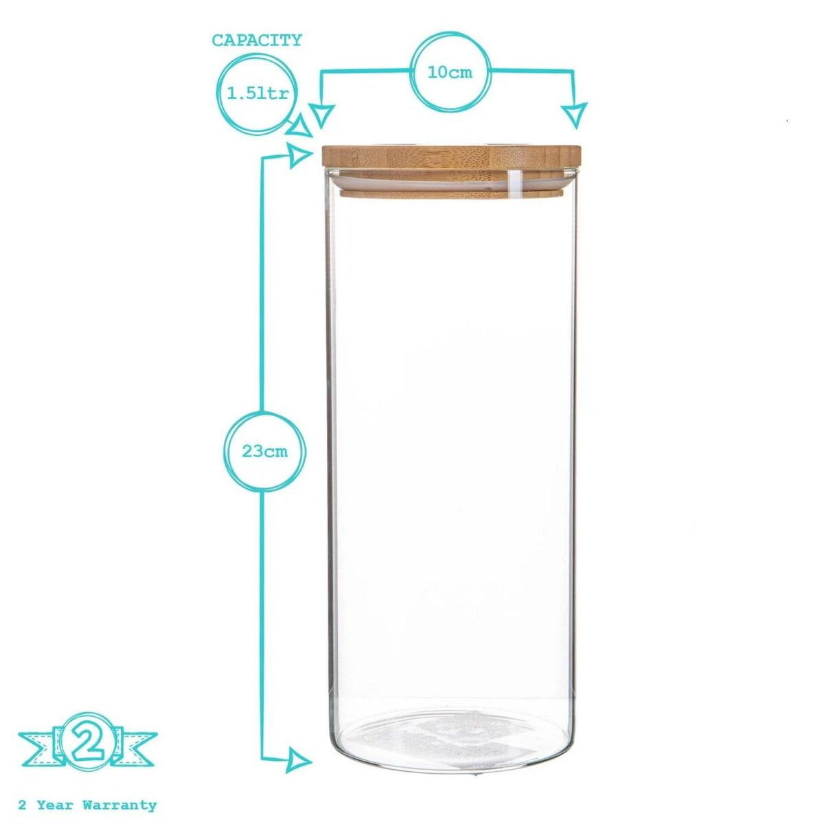 3x Scandi Glass Storage Jars with Wooden Lids Kitchen Food Canister 1.5 Litre - Image 3