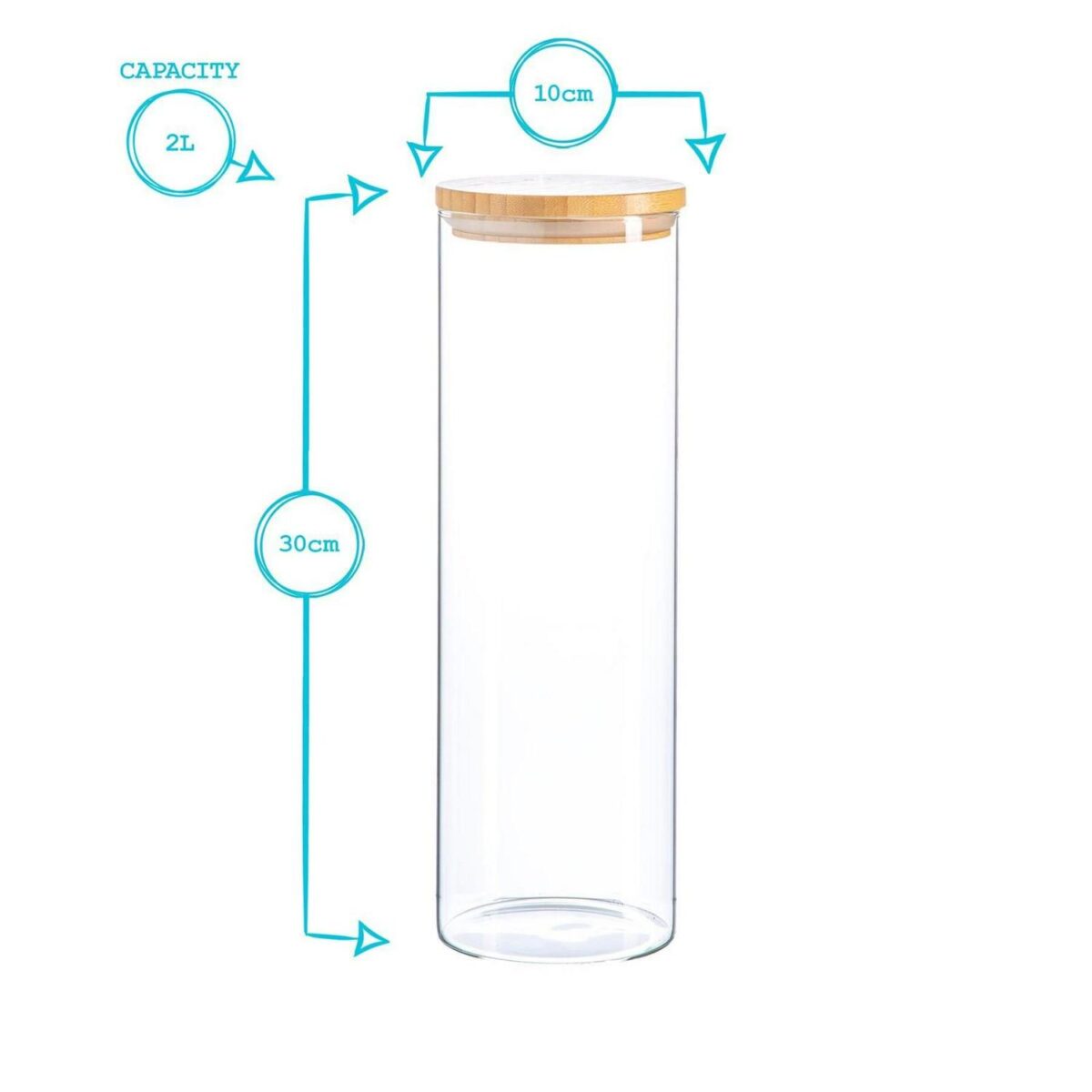 3x Scandi Glass Storage Jars with Wooden Lids Kitchen Food Canister 2 Litre - Image 3