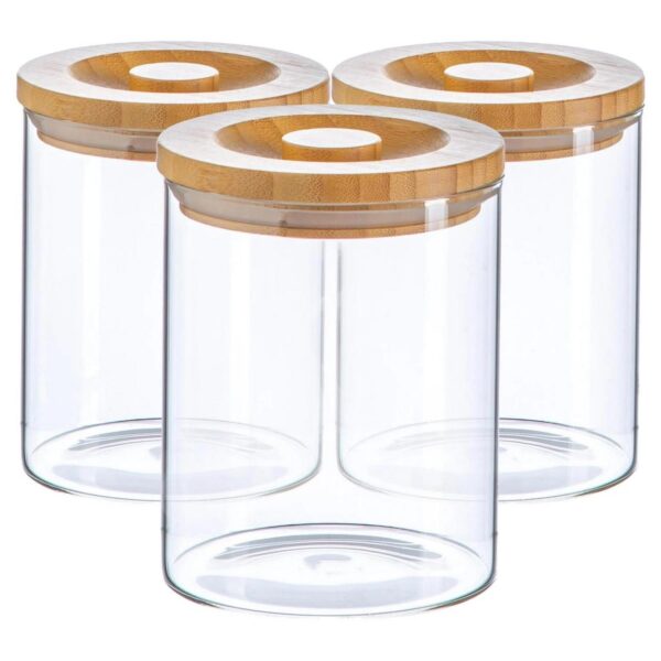 3x Scandi Storage Jar and Wooden Lid Modern Food Kitchen Container 750ml Clear