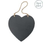 3x Slate Heart Hanging Notice Boards Rustic Restaurant Kitchen Memo Chalkboard