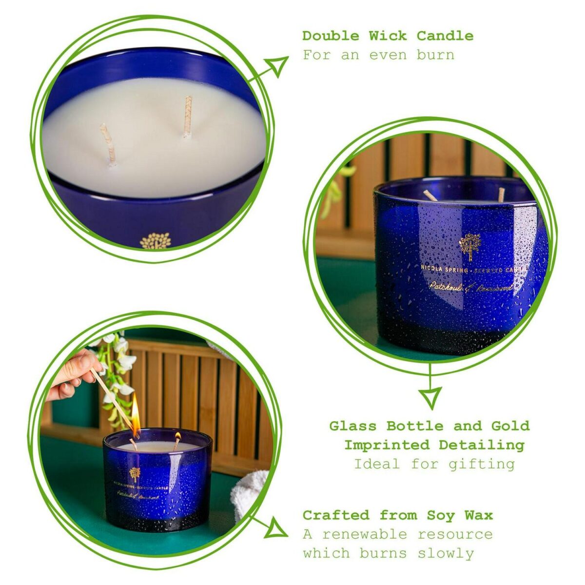 3x Soy Wax Scented Candles Aromatherapy Gift 38hr Burn 350g Patchouli and Rosewood - Image 2