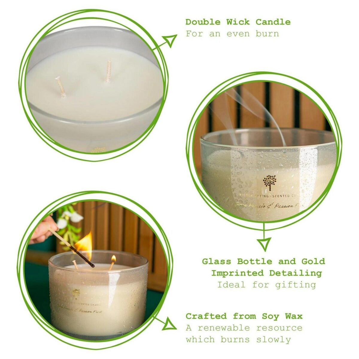 3x Soy Wax Scented Candles Gift 38hr Burn 350g Green Pomelo and Passion Fruit - Image 2