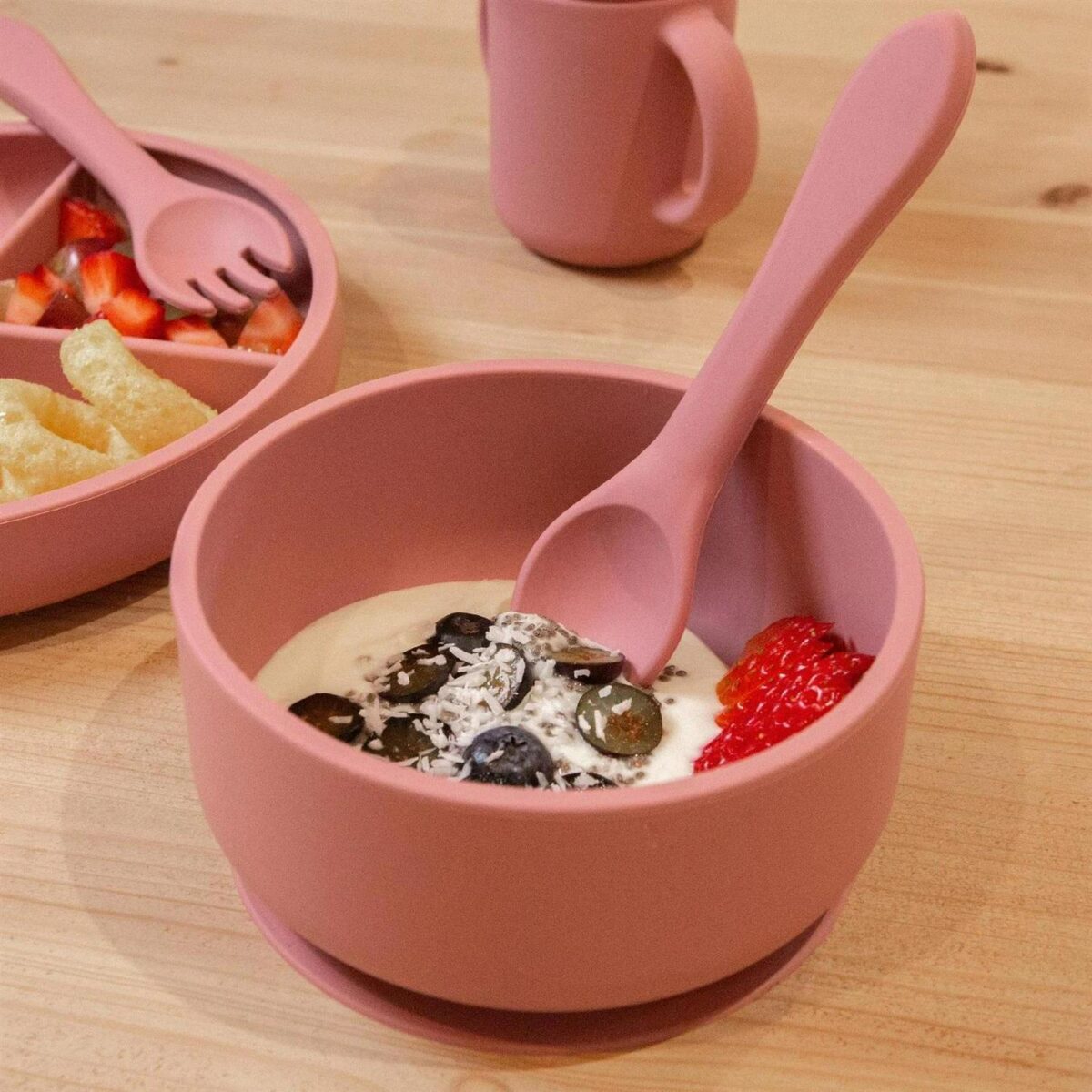 3x Tiny Dining Dusty Rose Silicone Baby Suction Bowls Stay Put Toddler Feeding - Image 6