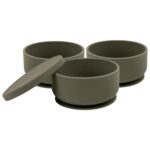 3x Tiny Dining Silver Sage Silicone Baby Suction Bowls with Lid Toddler Feeding