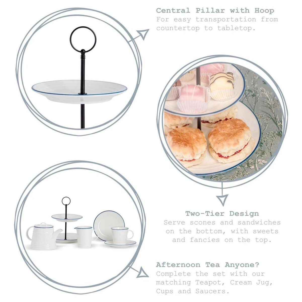 3x White Farmhouse Cake Stands Rustic Country Cottage Afternoon Tea 21cm - Image 2