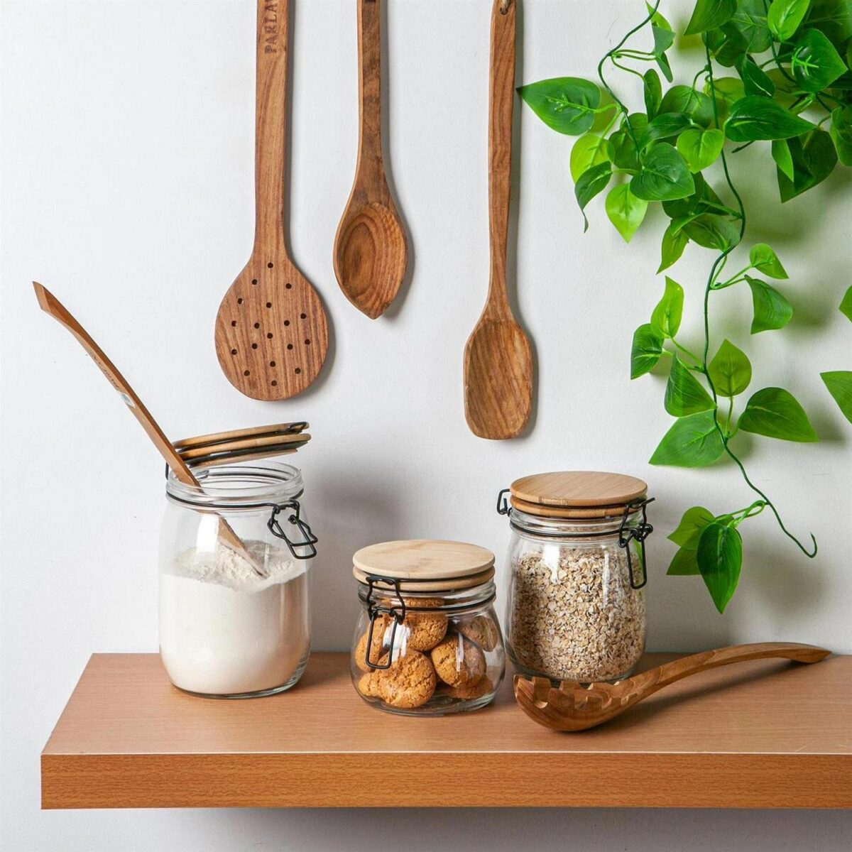 3x Wooden Clip Lid Storage Jars Modern Food Kitchen Container 500ml Black Seal - Image 4