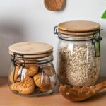 3x Wooden Clip Lid Storage Jars Modern Food Kitchen Container 500ml Black Seal - Image 5