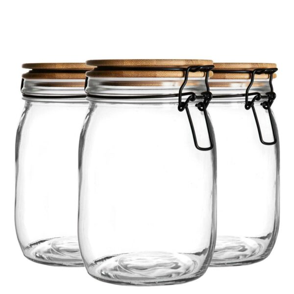 3x Wooden Clip Lid Storage Jars Food Kitchen Container 1 Litre White Seal