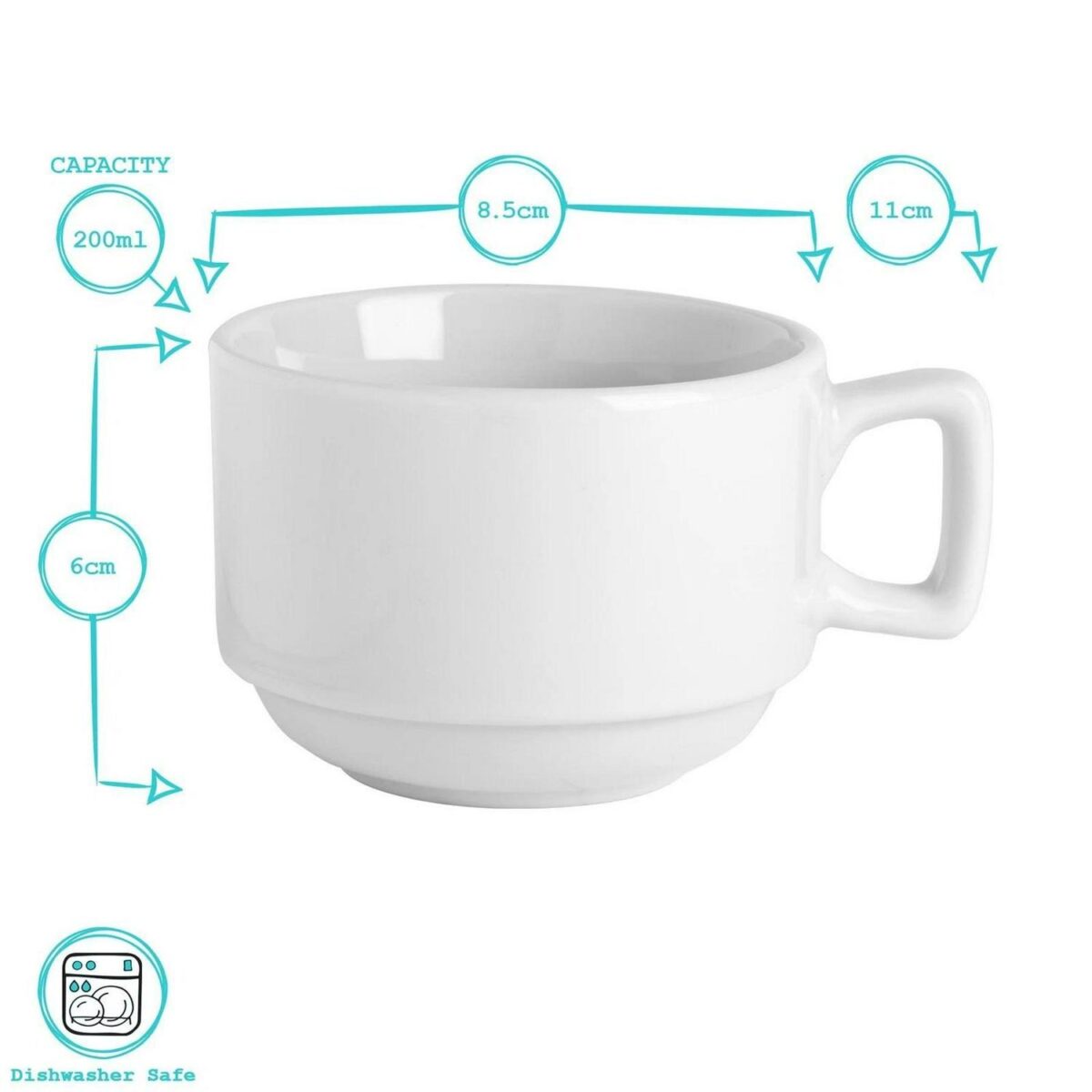 48 Piece Classic White Stacking Teacup and Saucer Set Tea Coffee Mugs 200ml - Image 3