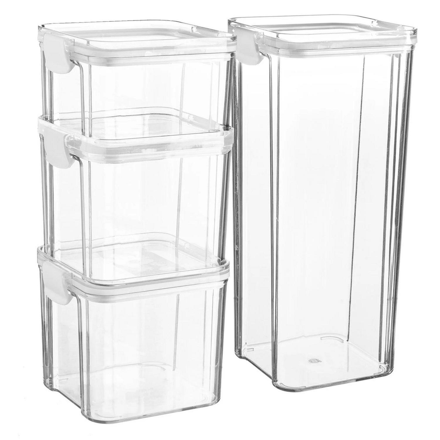 4_Piece_Food_Storage_e4e764e017f28e553c468d5a04d41f91.jpg 4 Piece Food Storage Containers Set Plastic Kitchen Jars Clip Lid 3 Sizes White - Image 1