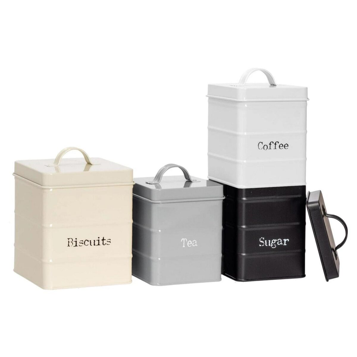 4 Piece Vintage Metal Kitchen Canisters Set Tea Coffee Sugar Storage Caddy Jars - Image 1