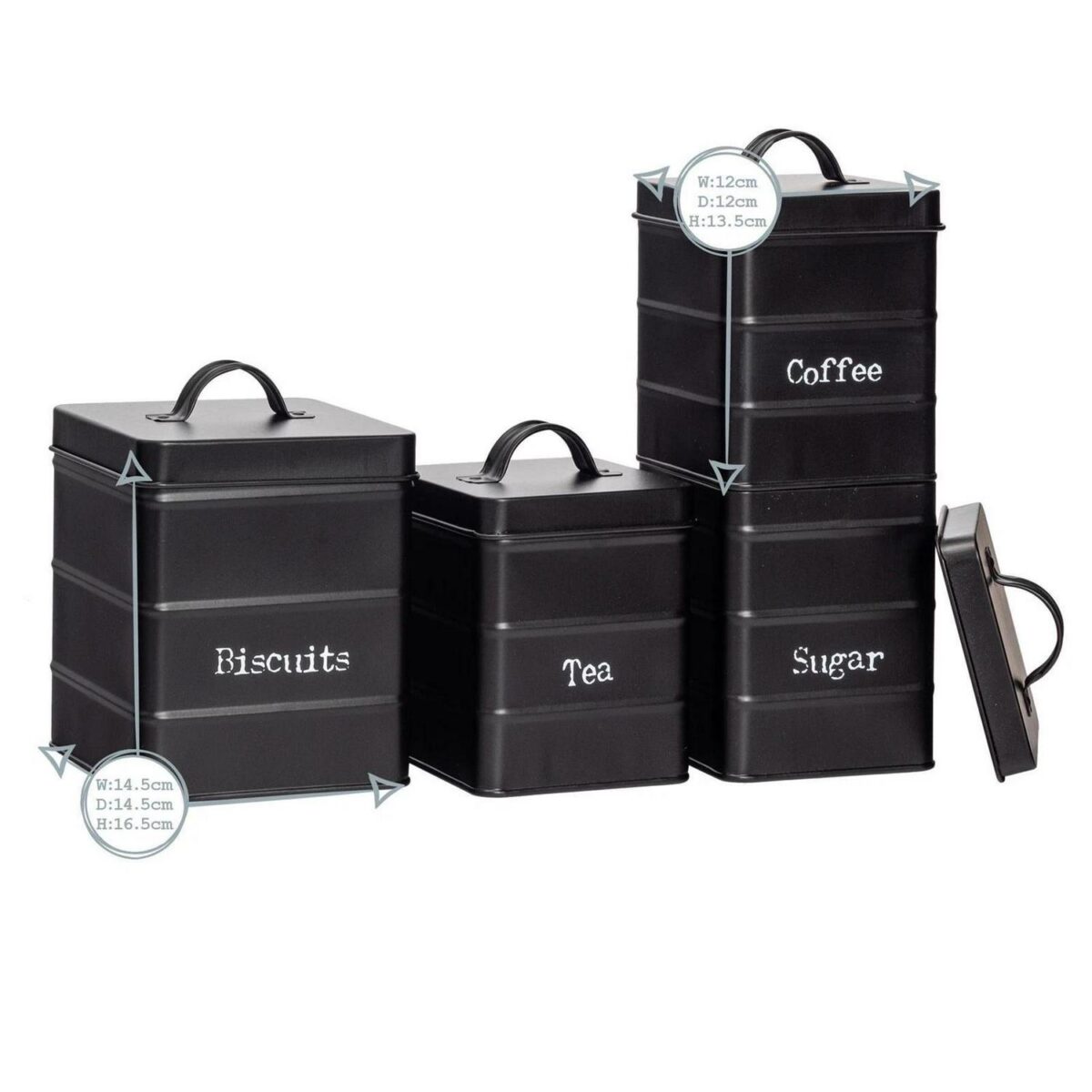 4 Piece Vintage Metal Kitchen Canisters Set Tea Coffee Sugar Storage Caddy Jars - Image 3