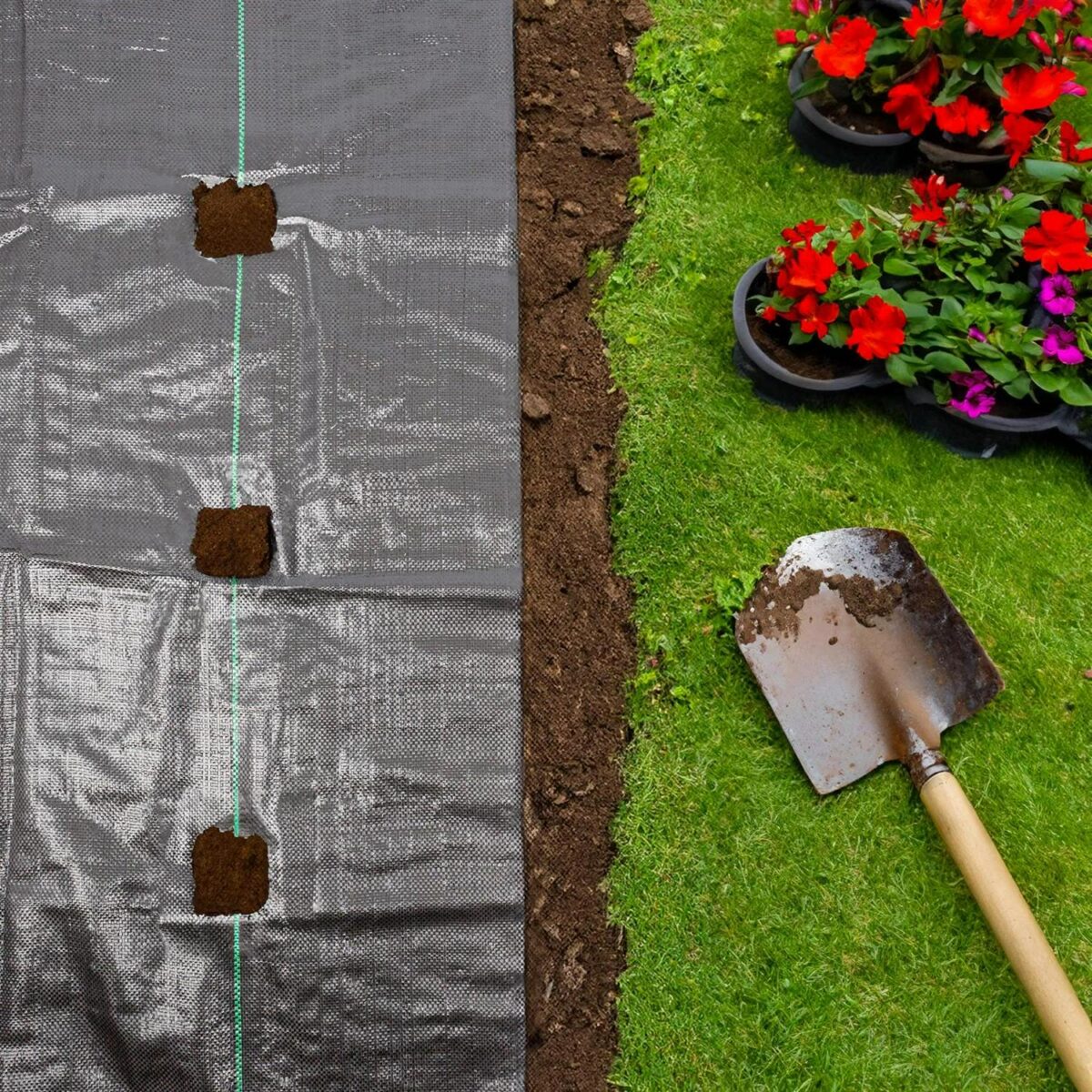 4m x 10m (2 Rolls) 110gsm Weed Control Membrane Set with Pegs and Plates - Image 5