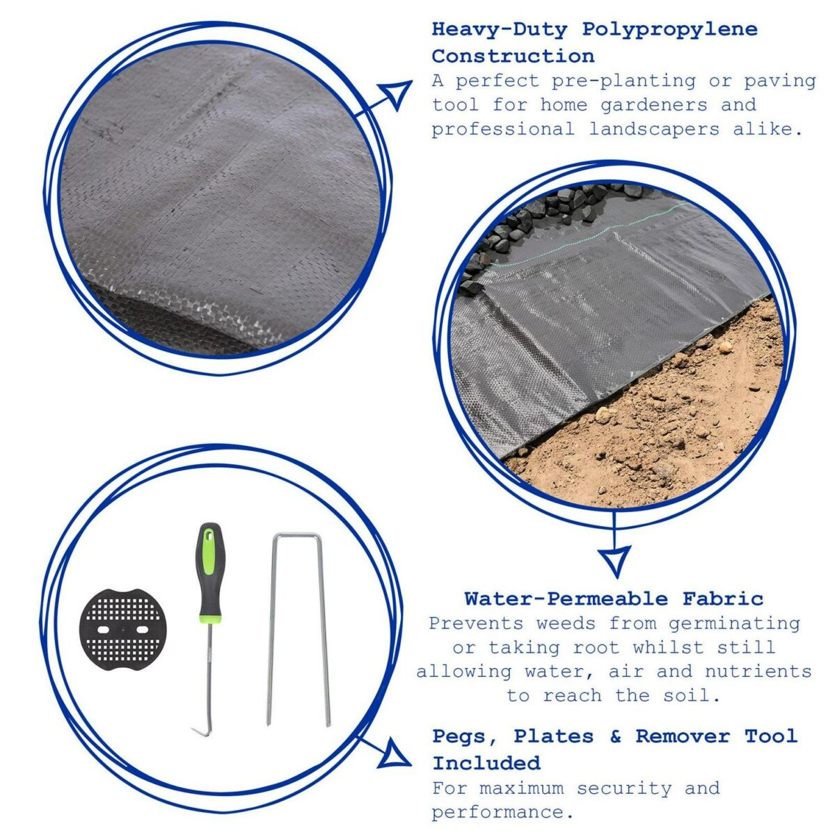 4m x 10m (2 Rolls) 110gsm Weed Control Membrane Set with Pegs and Plates - Image 2