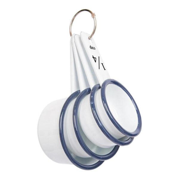 4pc Blue White Enamel Measuring Cups Set Kitchen Baking Flour Cooking Spoons
