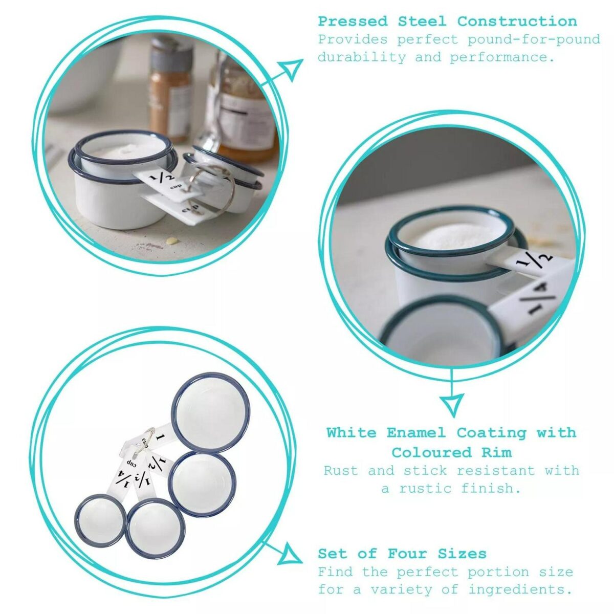 4pc Green White Enamel Measuring Cups Set Kitchen Baking Flour Cooking Spoons - Image 2