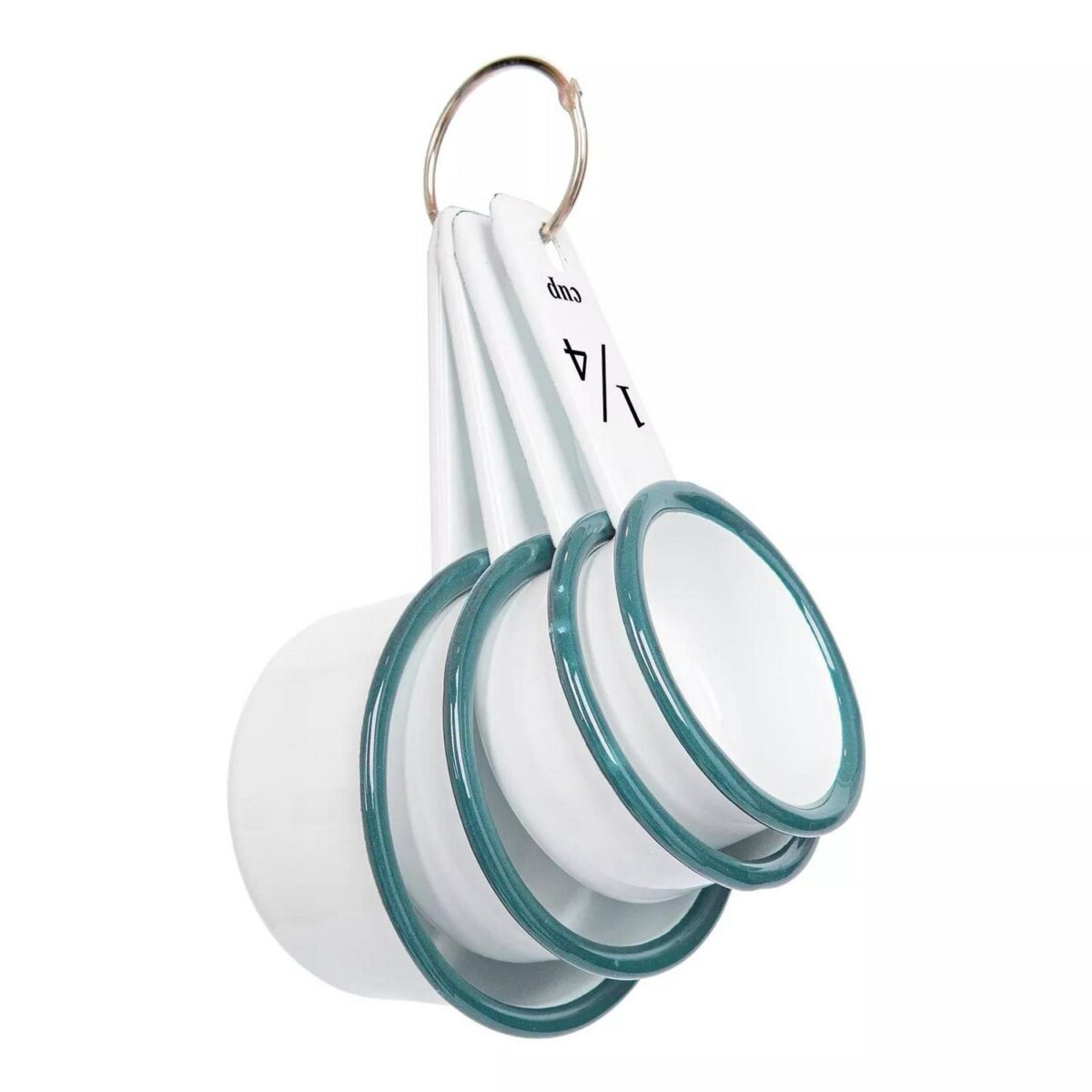 4pc Green White Enamel Measuring Cups Set Kitchen Baking Flour Cooking Spoons - Image 1