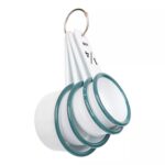 4pc Green White Enamel Measuring Cups Set Kitchen Baking Flour Cooking Spoons