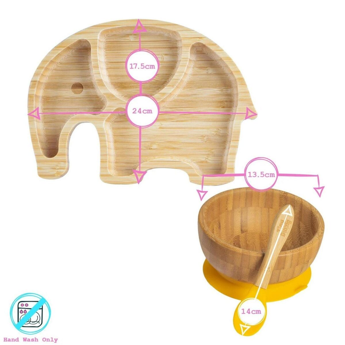 4pc Tiny Dining Black Elephant Bamboo Baby Feeding Set Kids Plate Bowl Spoon Cup - Image 3