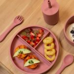 4pc Tiny Dining Dusty Rose Silicone Baby Feeding Set Suction Plate Sippy Cup - Image 5