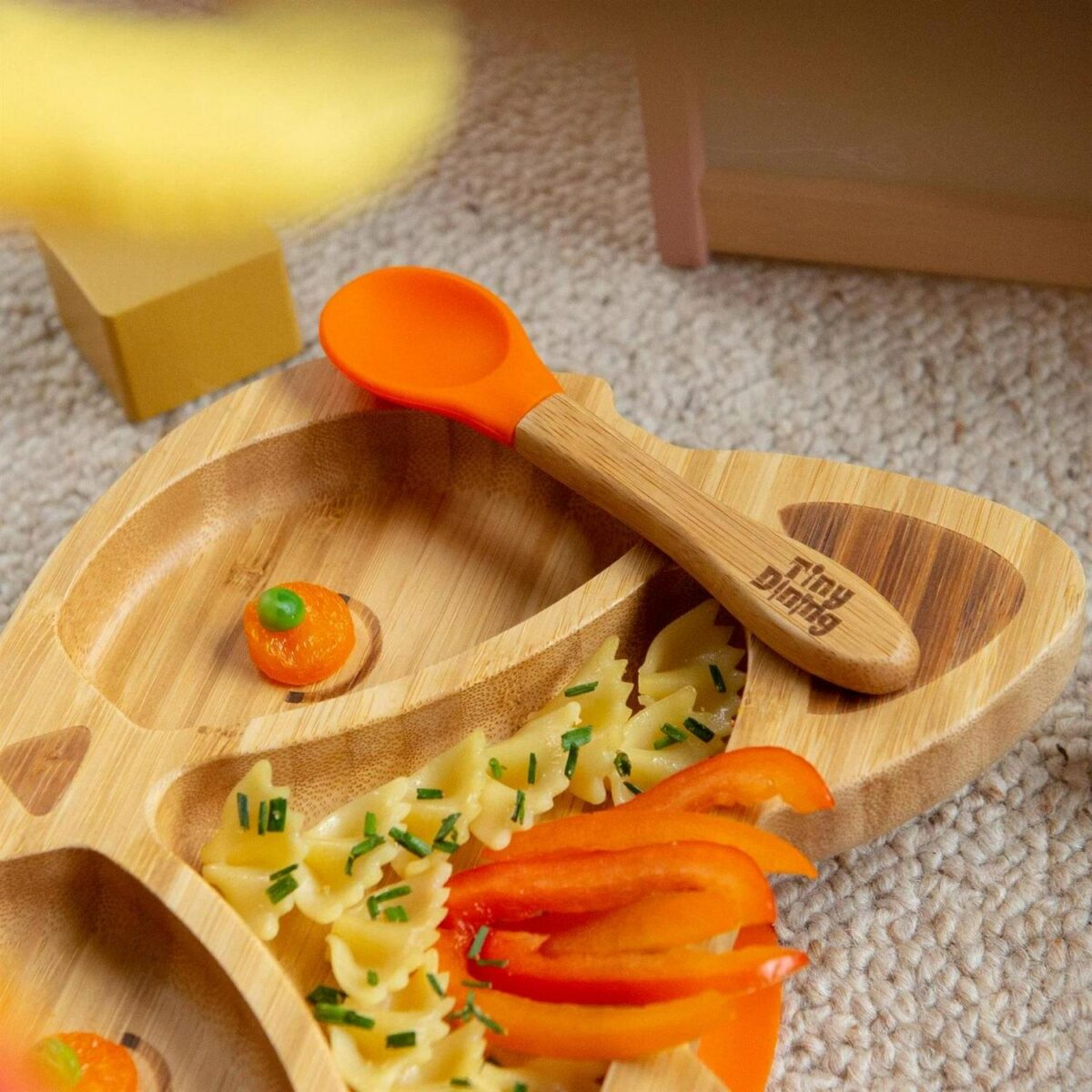 4pc Tiny Dining Green Fox Bamboo Baby Feeding Set Kids Plate Bowl Spoon Cup - Image 6
