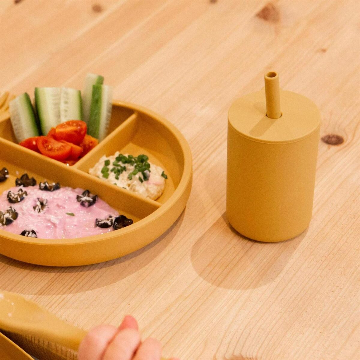 4pc Tiny Dining Ochre Silicone Baby Feeding Set Suction Plate Sippy Cup - Image 7