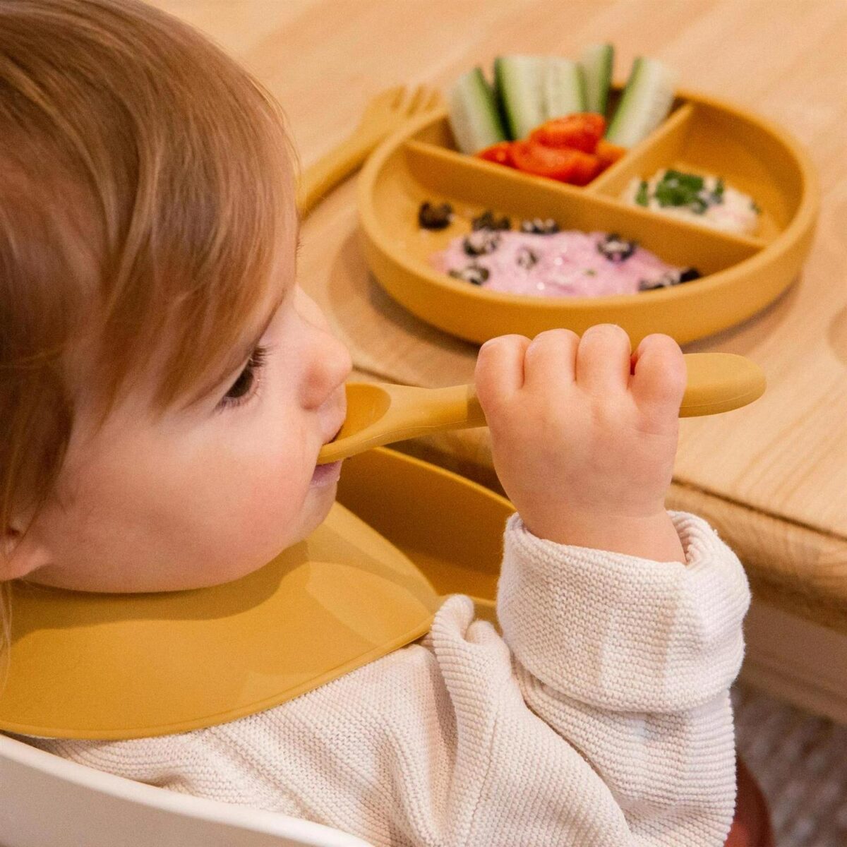 4pc Tiny Dining Ochre Silicone Baby Feeding Set Suction Plate Sippy Cup - Image 6