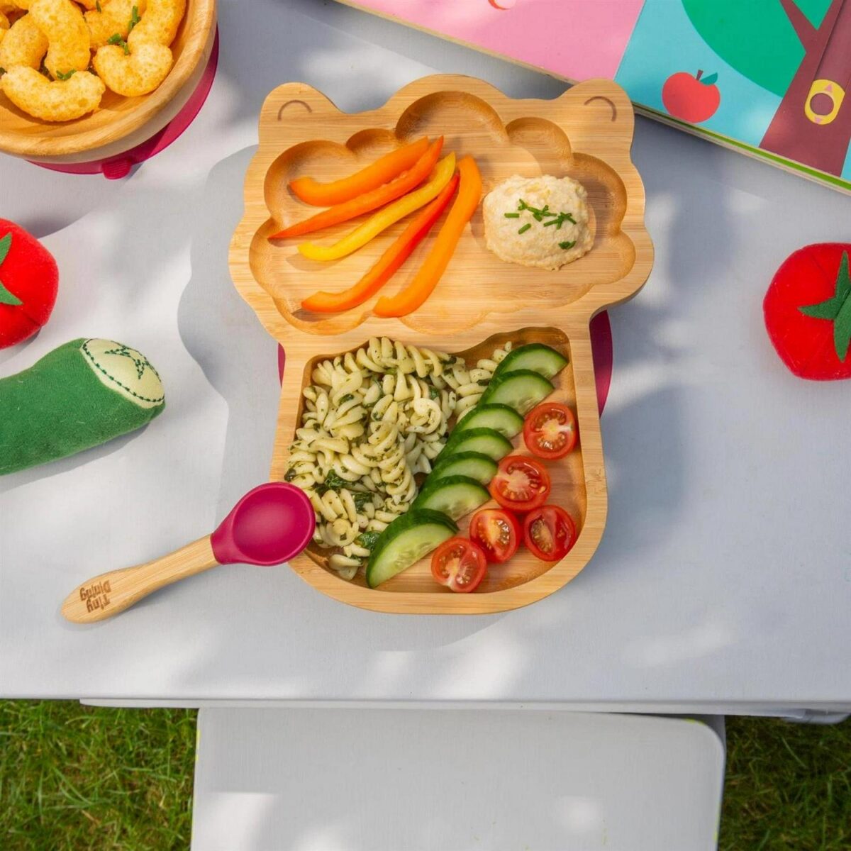 4pc Tiny Dining Orange Llama Bamboo Baby Feeding Set Kids Plate Bowl Spoon Cup - Image 5
