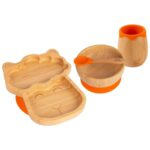 4pc Tiny Dining Orange Llama Bamboo Baby Feeding Set Kids Plate Bowl Spoon Cup