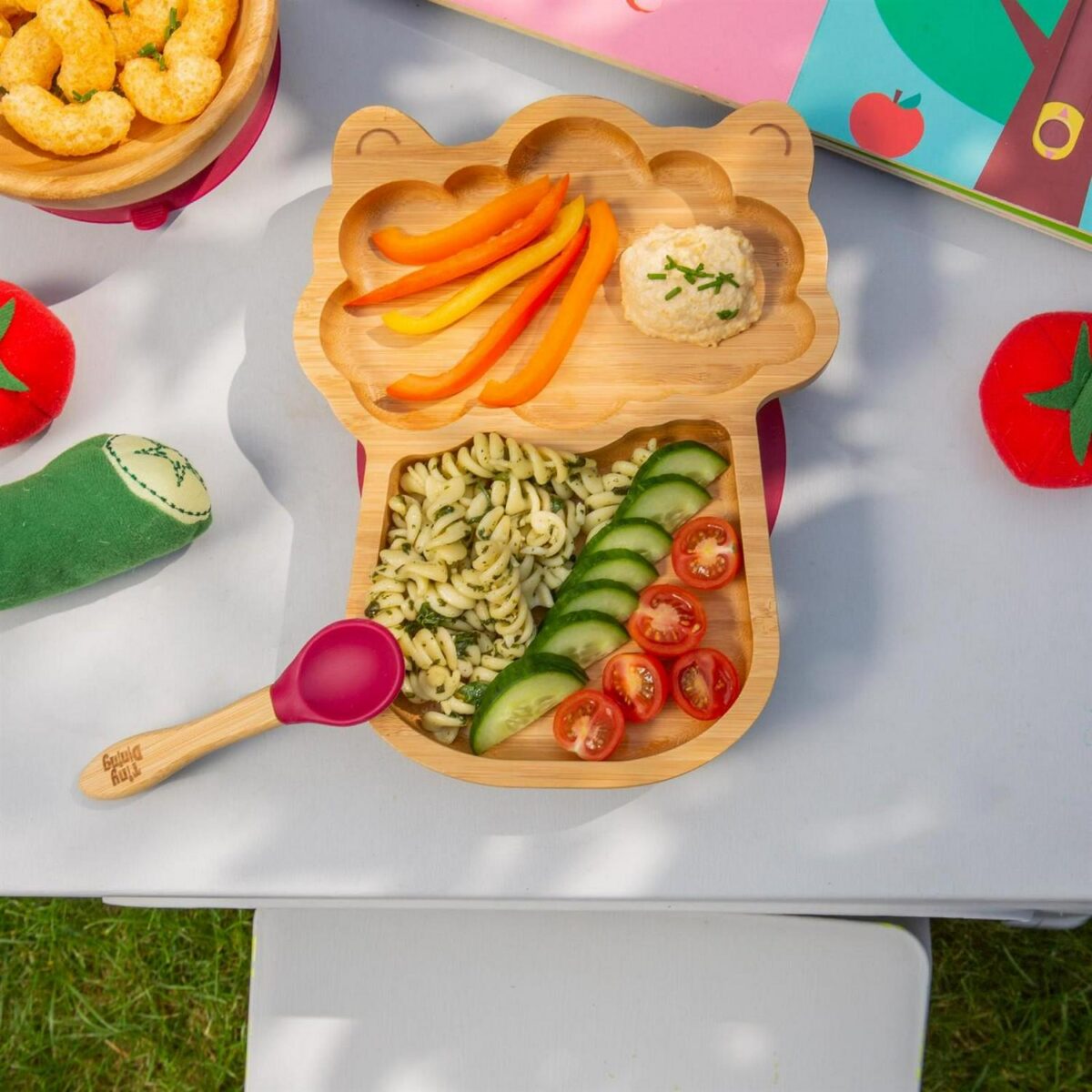 4pc Tiny Dining Pastel Pink Llama Bamboo Baby Feeding Set Plate Bowl Spoon Cup - Image 5