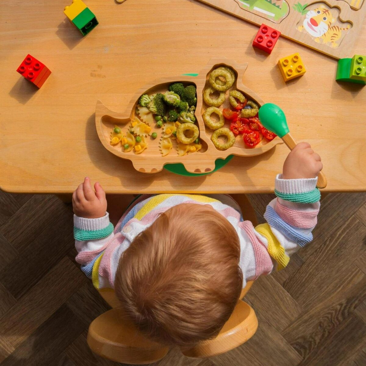 4pc Tiny Dining Red Dinosaur Bamboo Baby Feeding Set Kids Plate Bowl Spoon Cup - Image 5