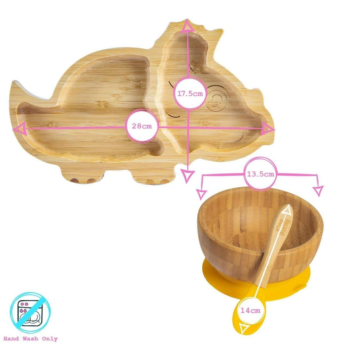 4pc Tiny Dining Red Dinosaur Bamboo Baby Feeding Set Kids Plate Bowl Spoon Cup - Image 3