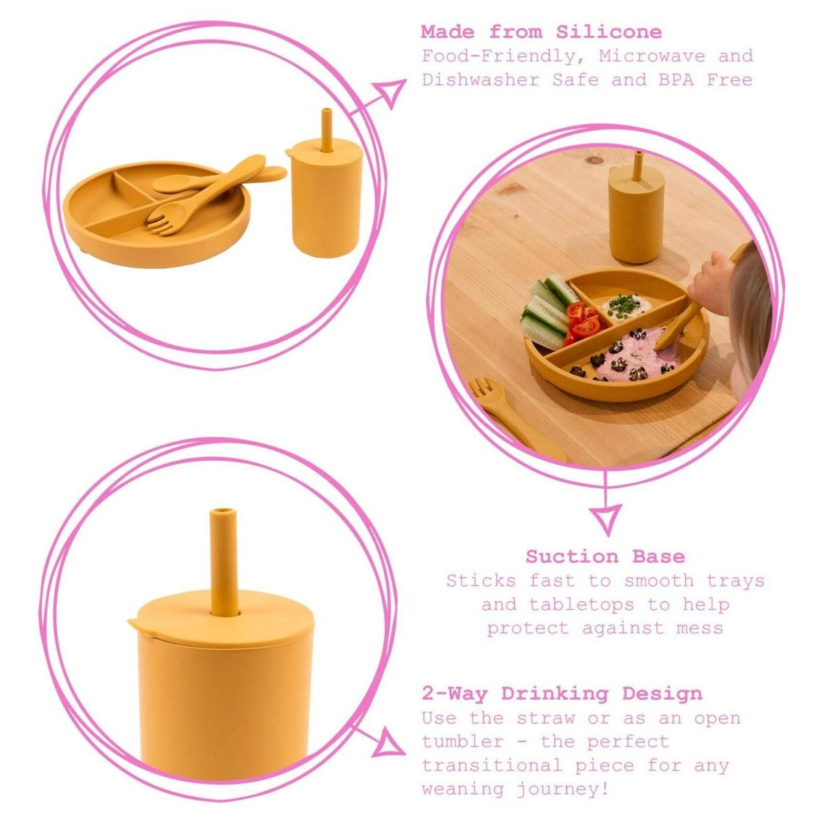 4pc Tiny Dining Tradewinds Silicone Baby Feeding Set Suction Plate Sippy Cup - Image 2