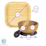 4pc Tiny Dining Yellow Square Bamboo Baby Feeding Set Kids Plate Bowl Spoon Cup - Image 3