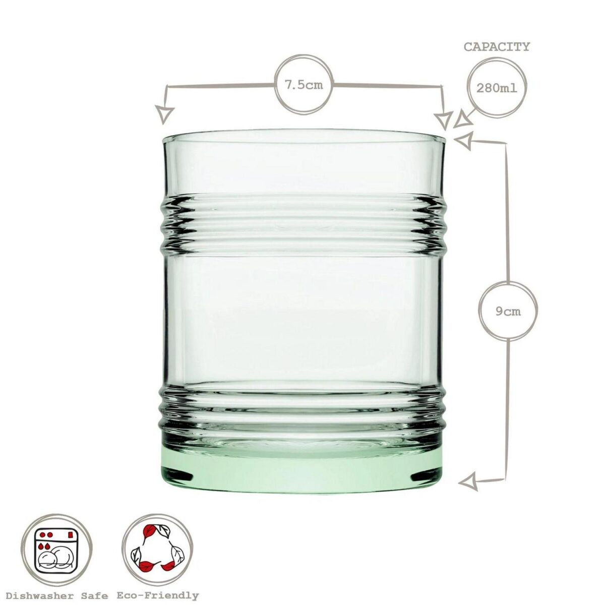 4x 280ml Aware Tincan Recycled Glass Tumblers Green Drinking Glasses Set - Image 3